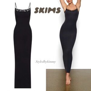 SKIMS | Dresses | Skims Fits Everybody Lace Long Slip Dress Nwt New Xs Onyx  Black | Poshmark